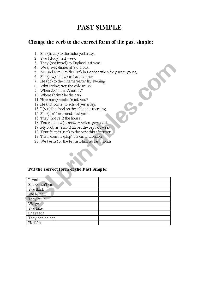 past simple worksheet worksheet