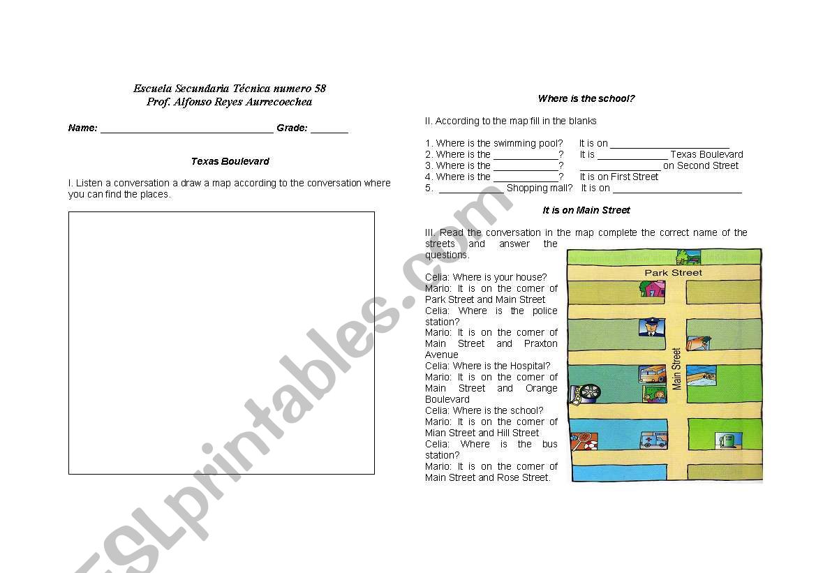 Texas Boulevard worksheet