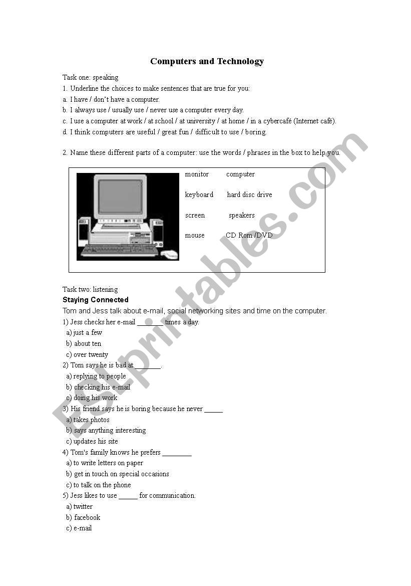 computers and technology worksheet