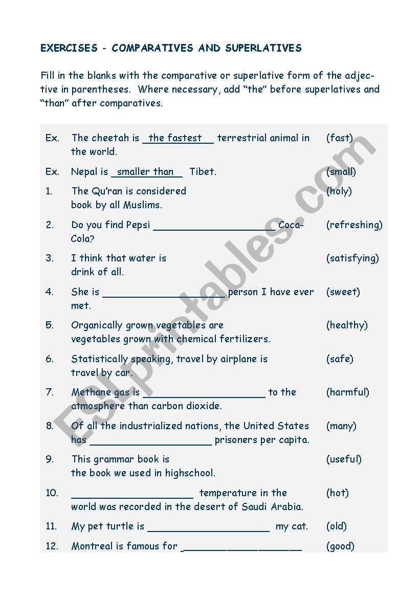 Comparatives and Superlatives worksheet