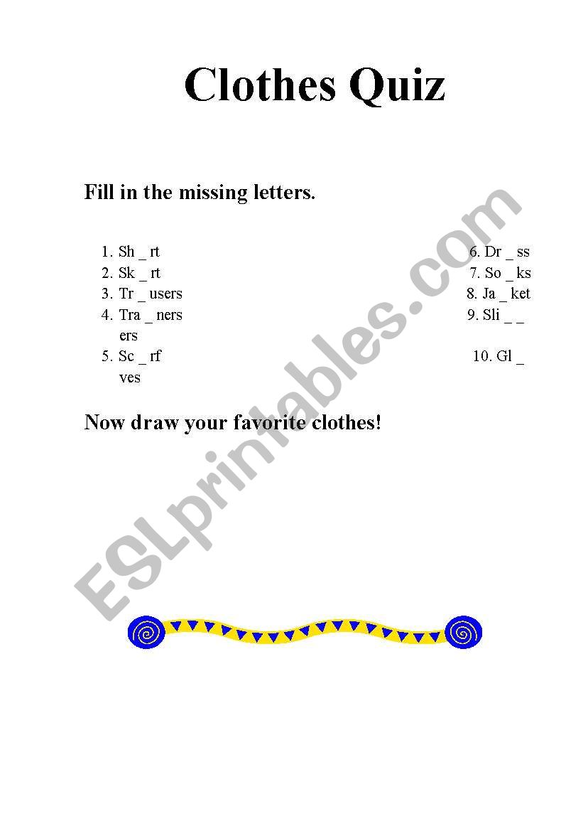 Clothes Quiz worksheet