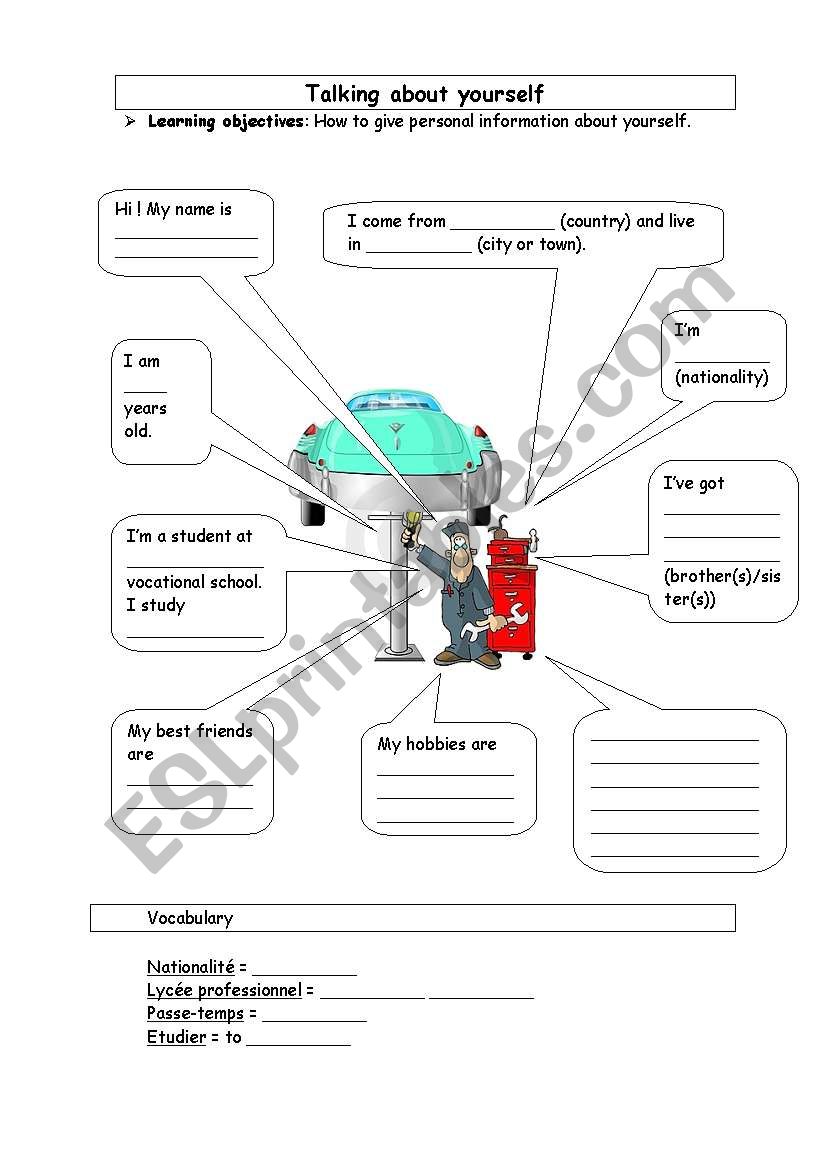 Talking about yourself worksheet