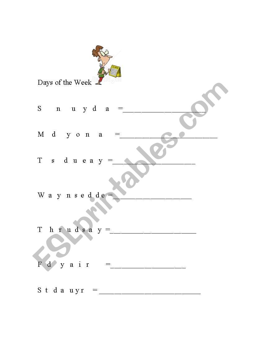 Days of the Week worksheet