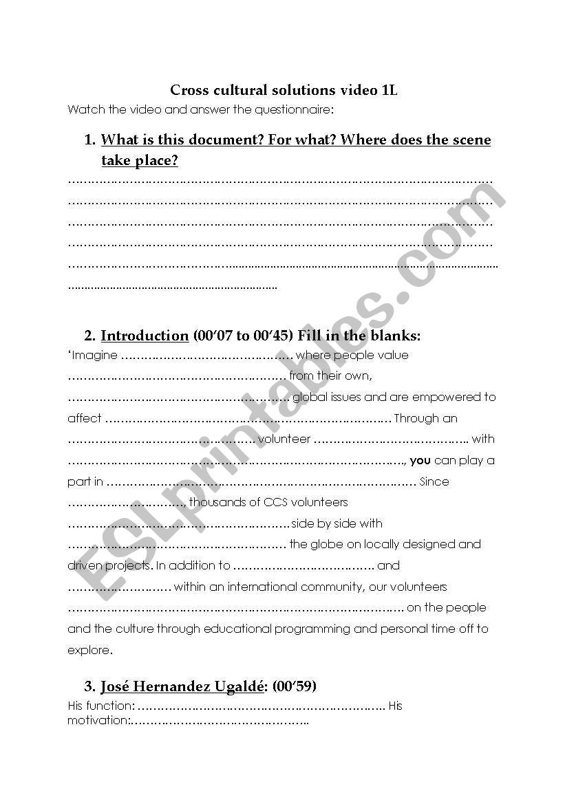 Cross Cultural Solutions (volunteer abroad) video worksheet