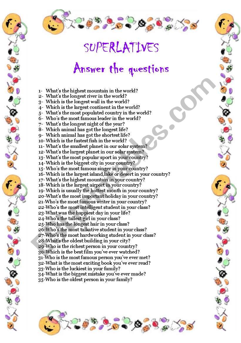 Superlative questions. Superlative questions Worksheets. Superlative questions for discussion. Superlative questions for Kids.