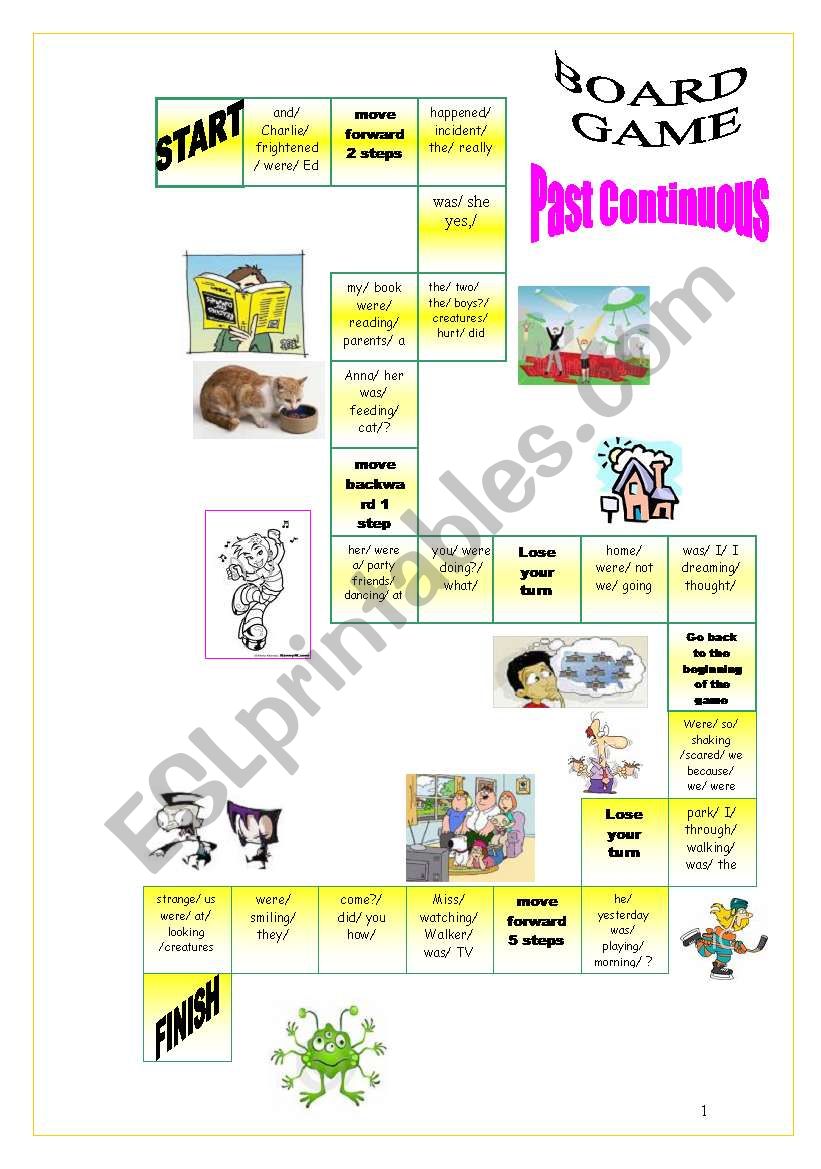 PAST CONTINUOUS BOARD GAME worksheet
