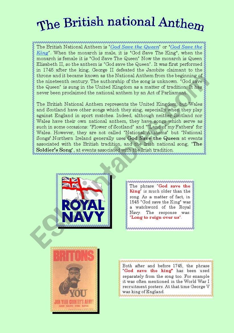 God Save the Queen worksheet
