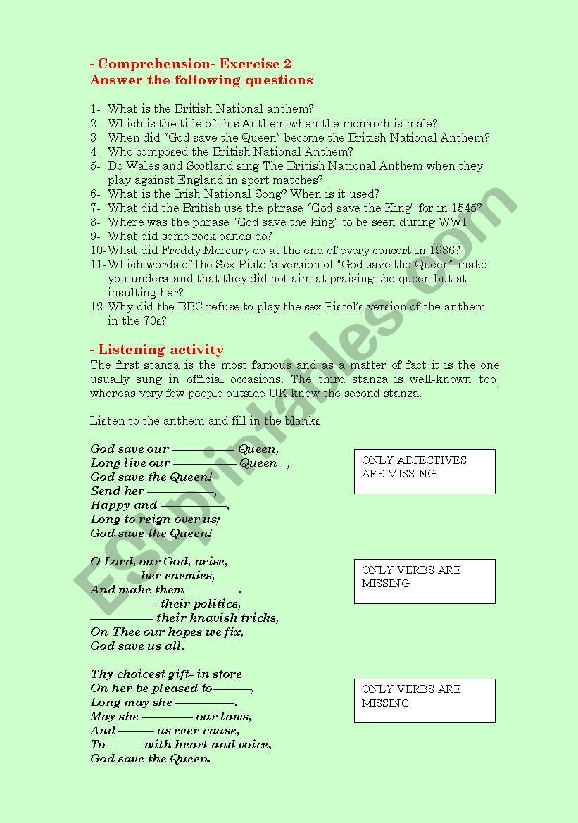 God Save the Queen - ESL worksheet by kate_scones