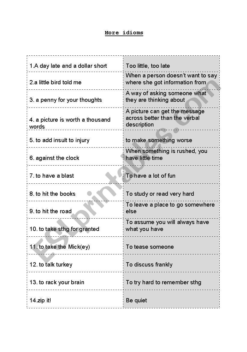 idioms worksheet