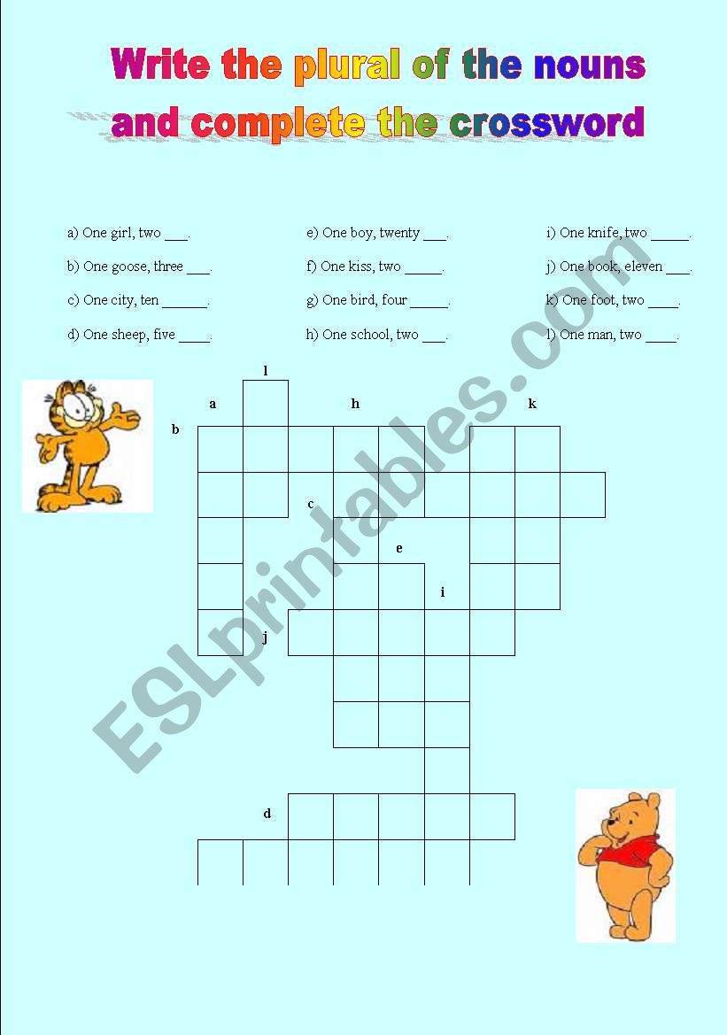 plural crossword worksheet