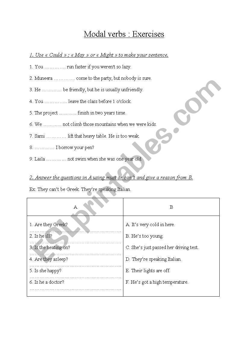 Modal verbs worksheet