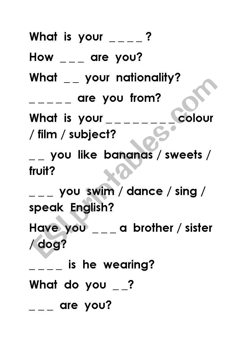 English worksheets: Basic Questions