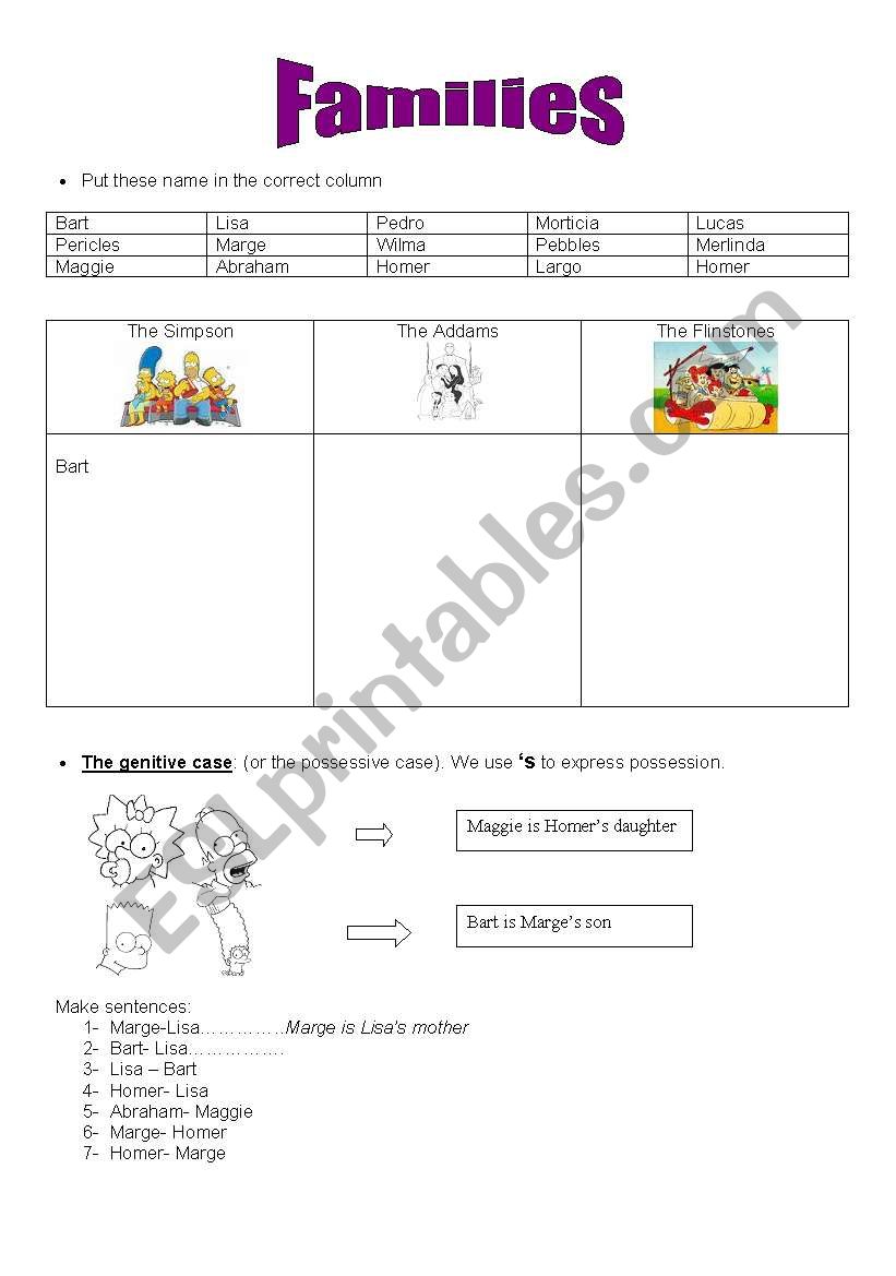 Families worksheet