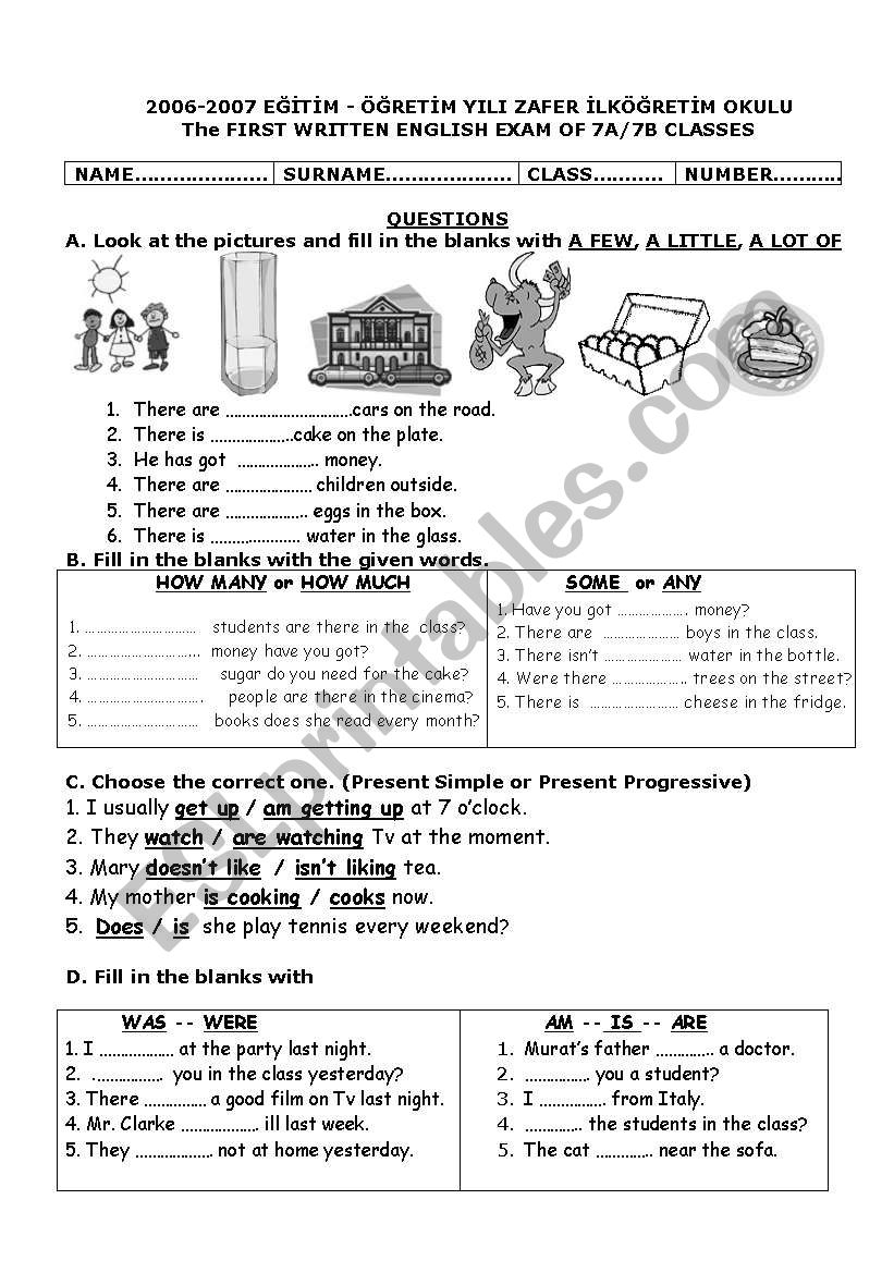 exam worksheet