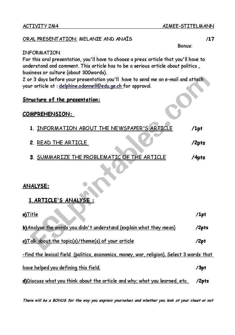 ARTICLE ANALYSE (teachers note)