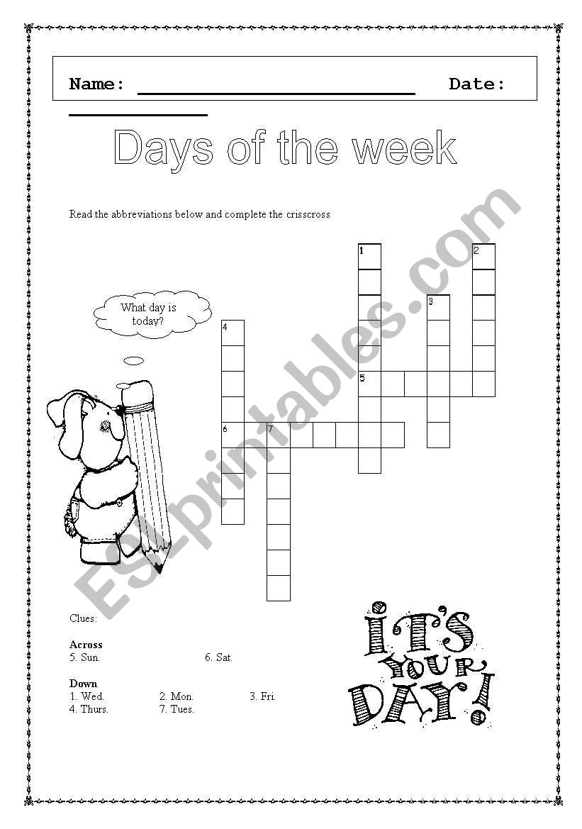 Days of the Week worksheet