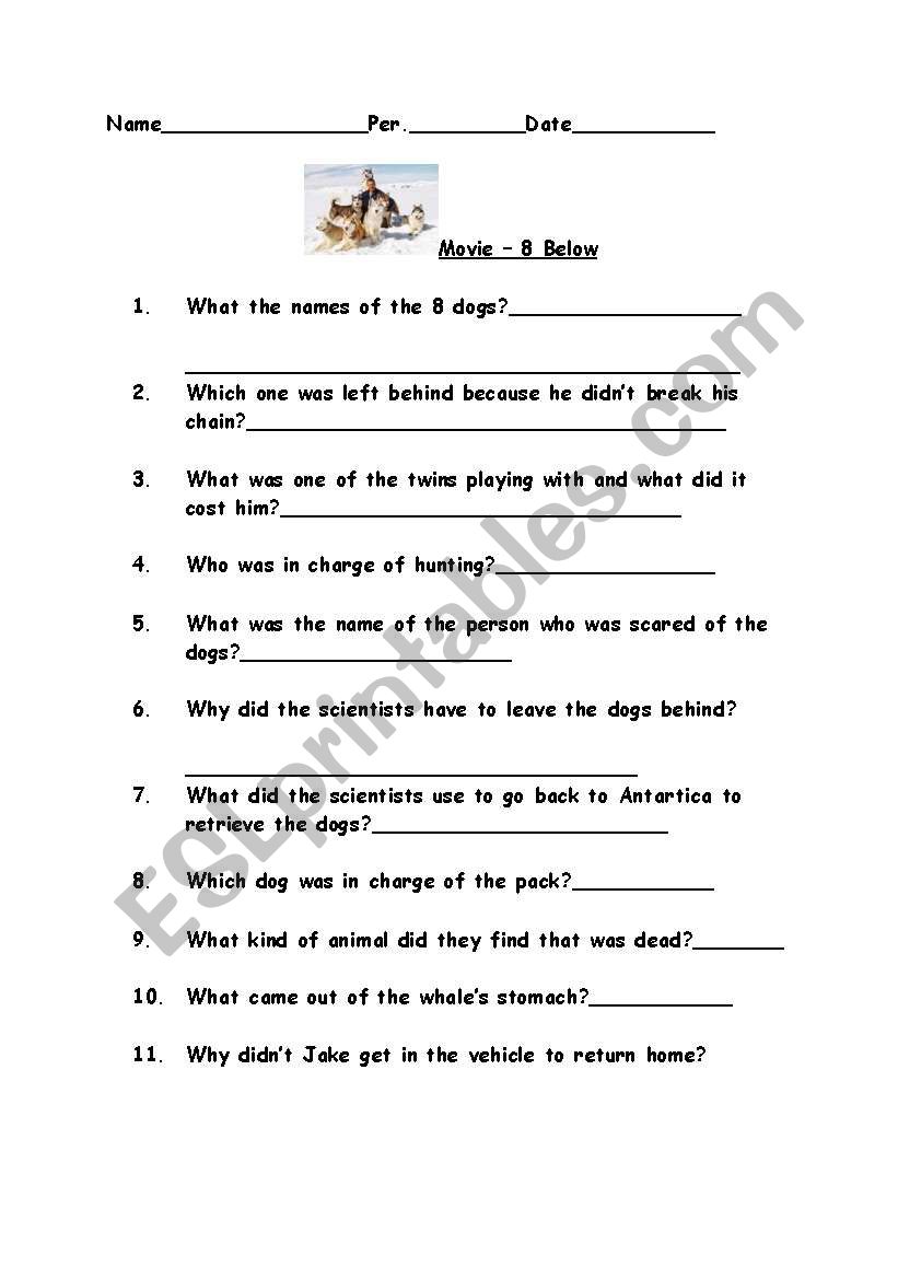 8 below moive questions worksheet