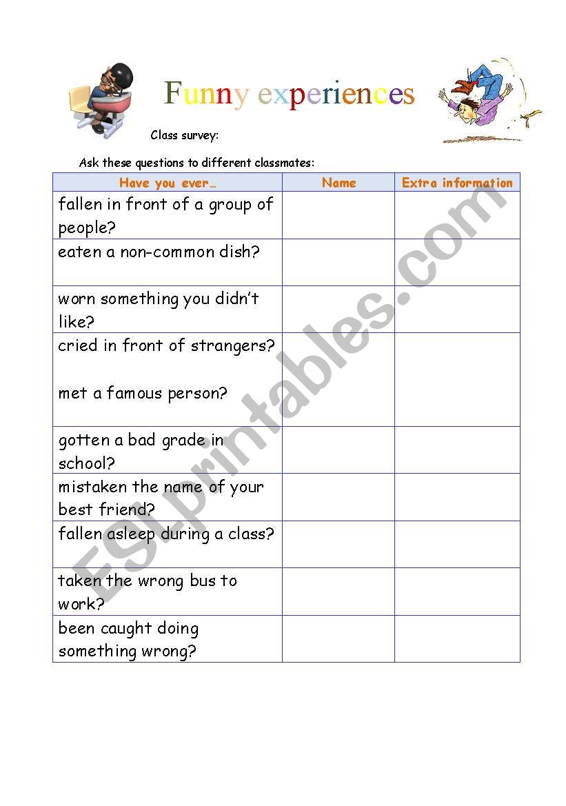 present perfect survey worksheet