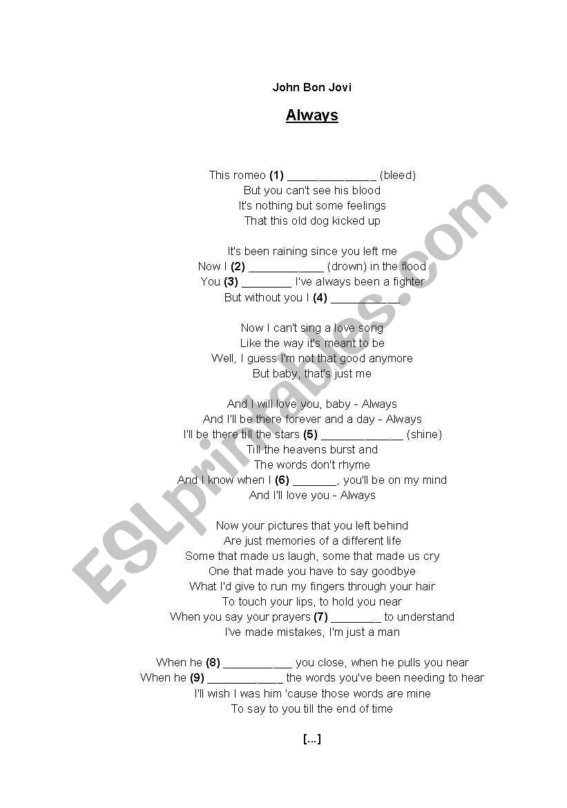 Present Simple through songs worksheet