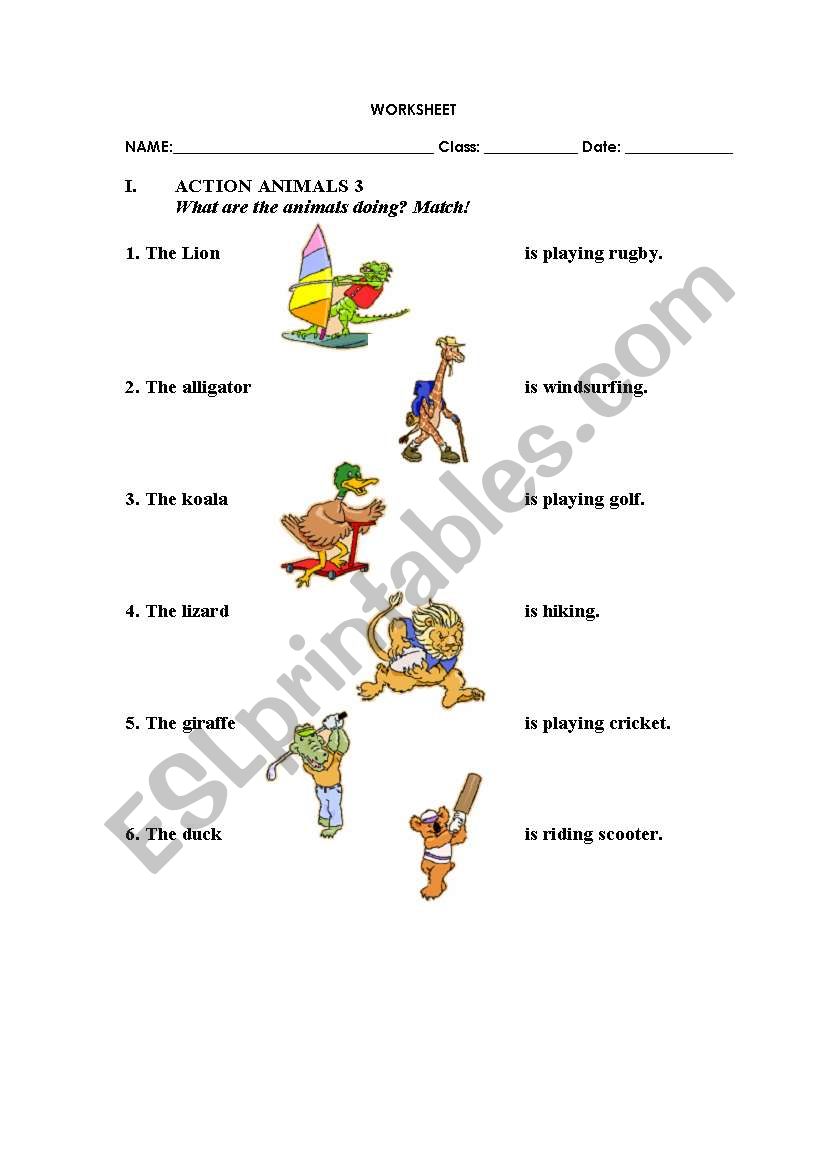 Action Animals worksheet