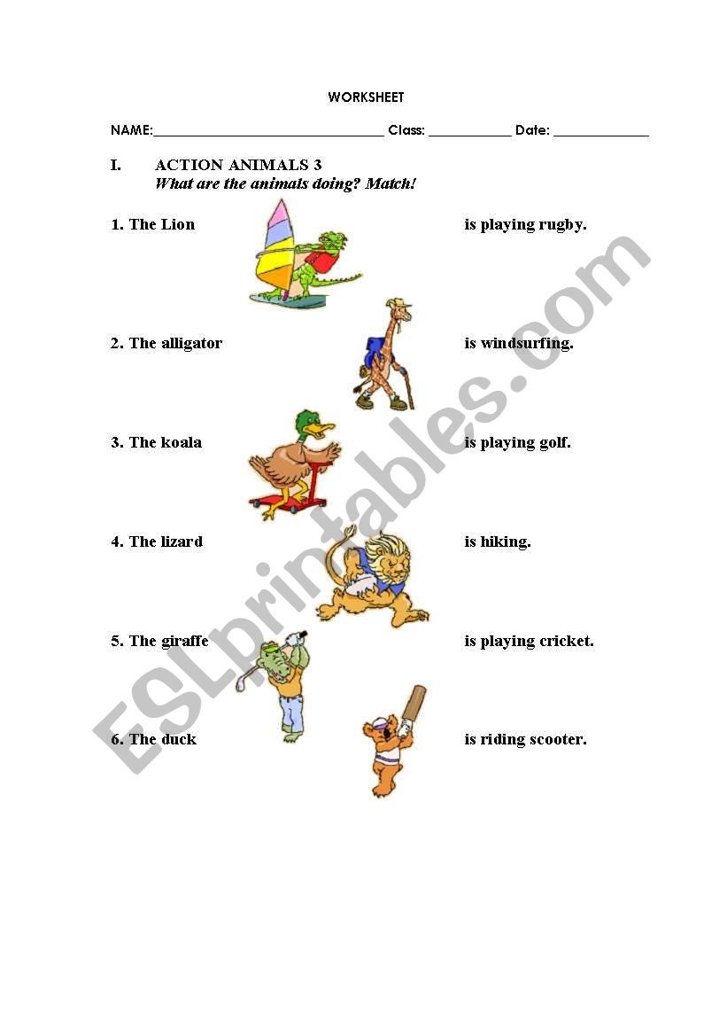 Action Animals worksheet