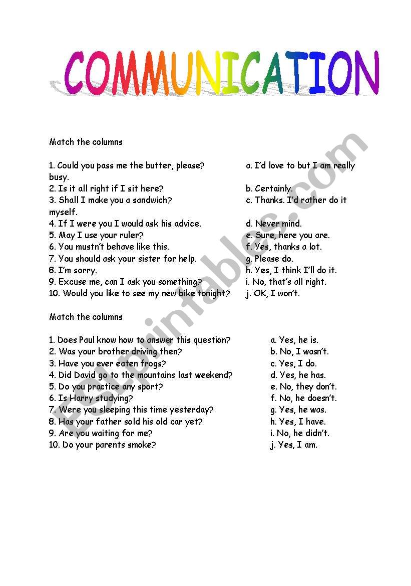 Communication worksheet