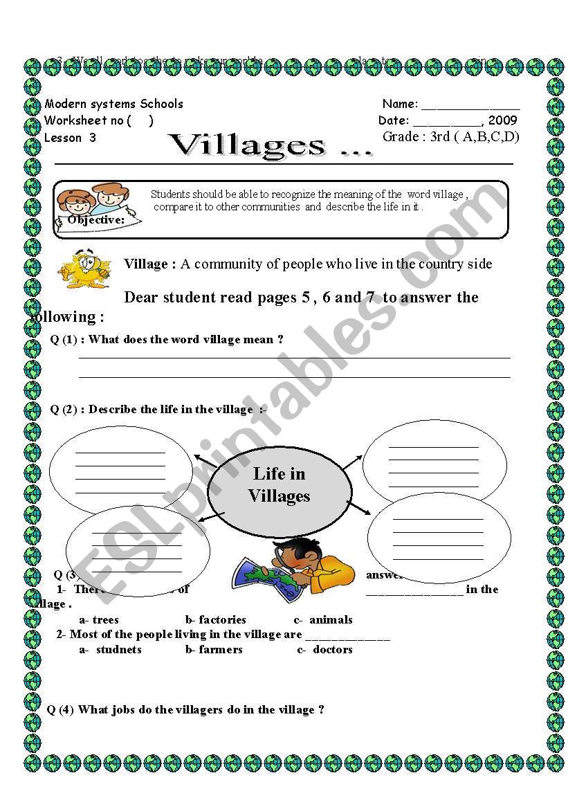 Vilages Social studies worksheet