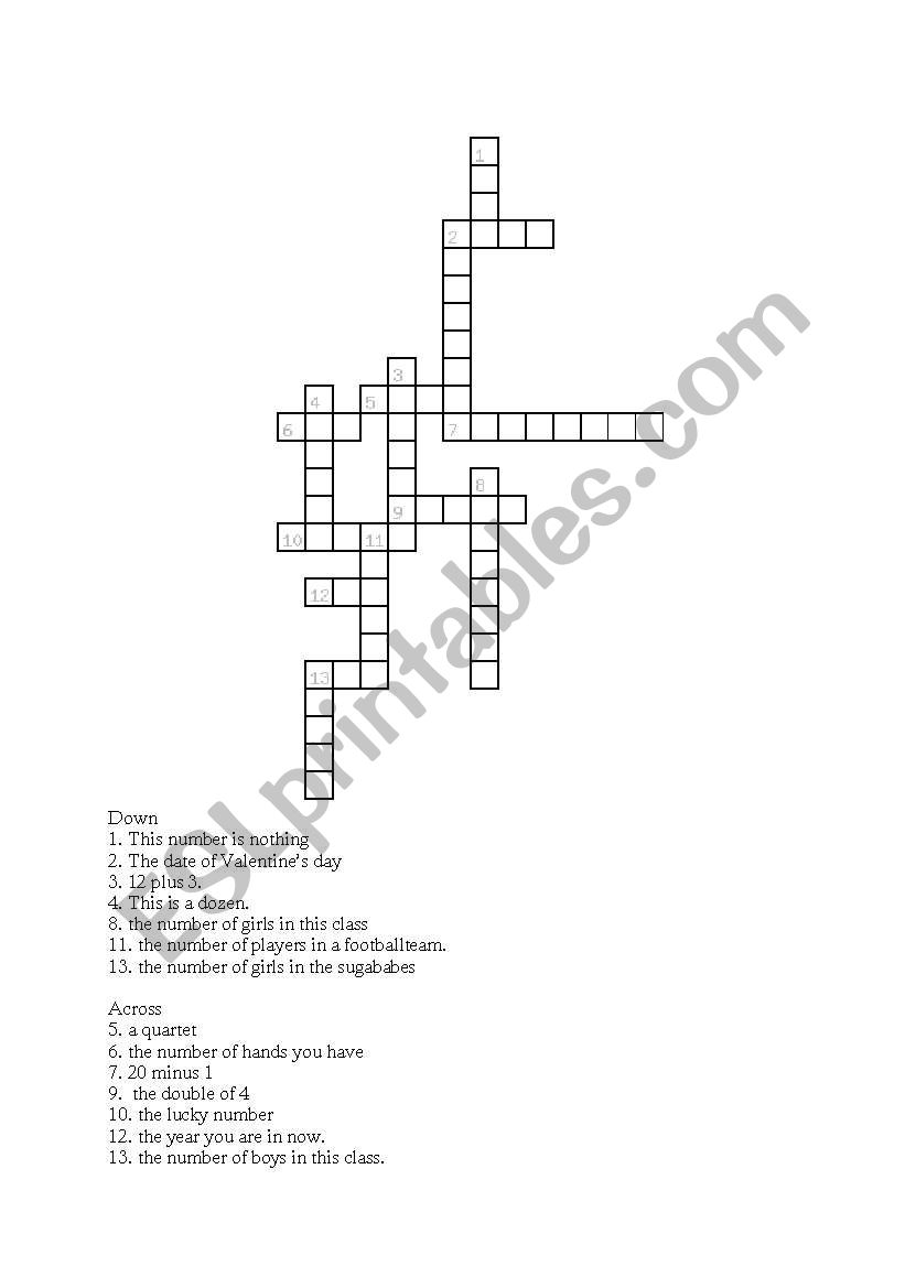 crossword puzzle numbers worksheet