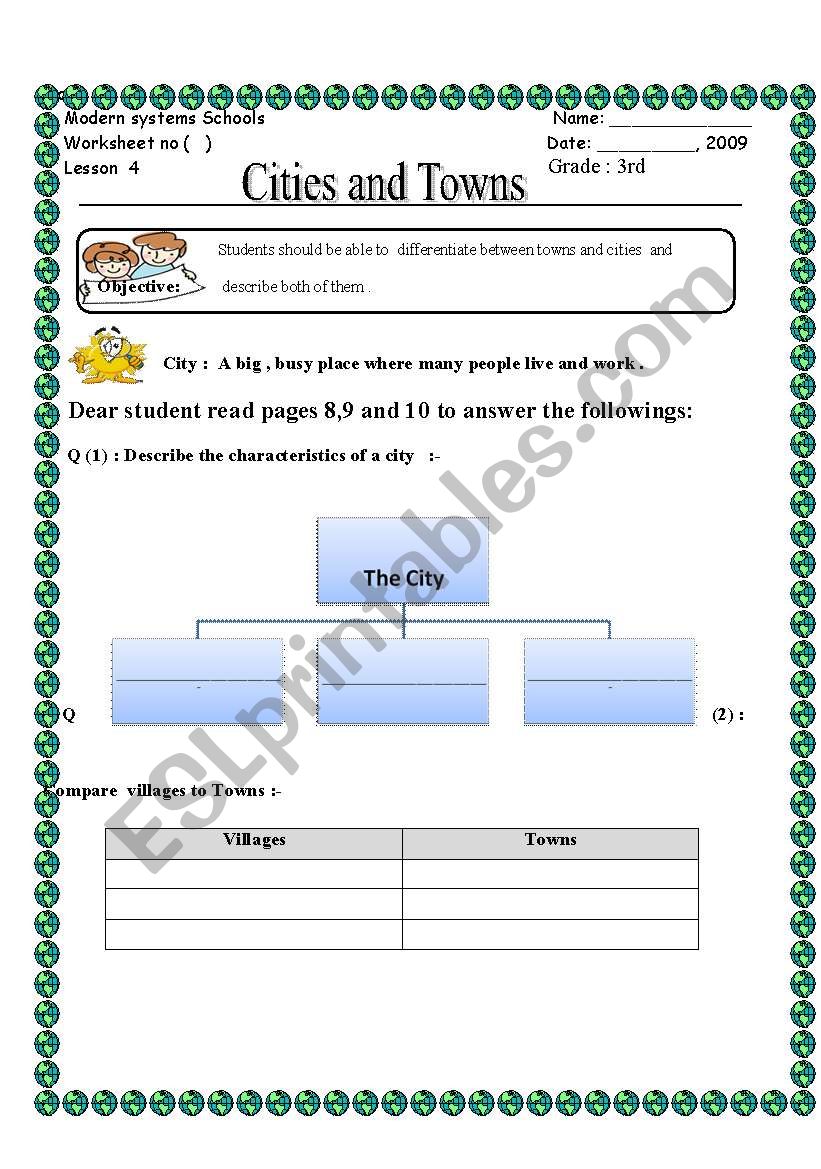 cities and towns worksheet