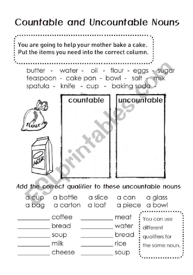 UNCOUNTABLE NOUNS worksheet