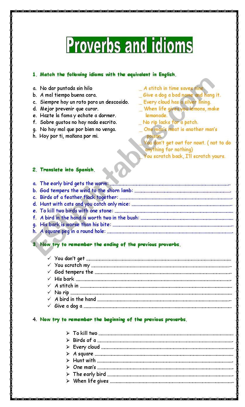 proverbs worksheet