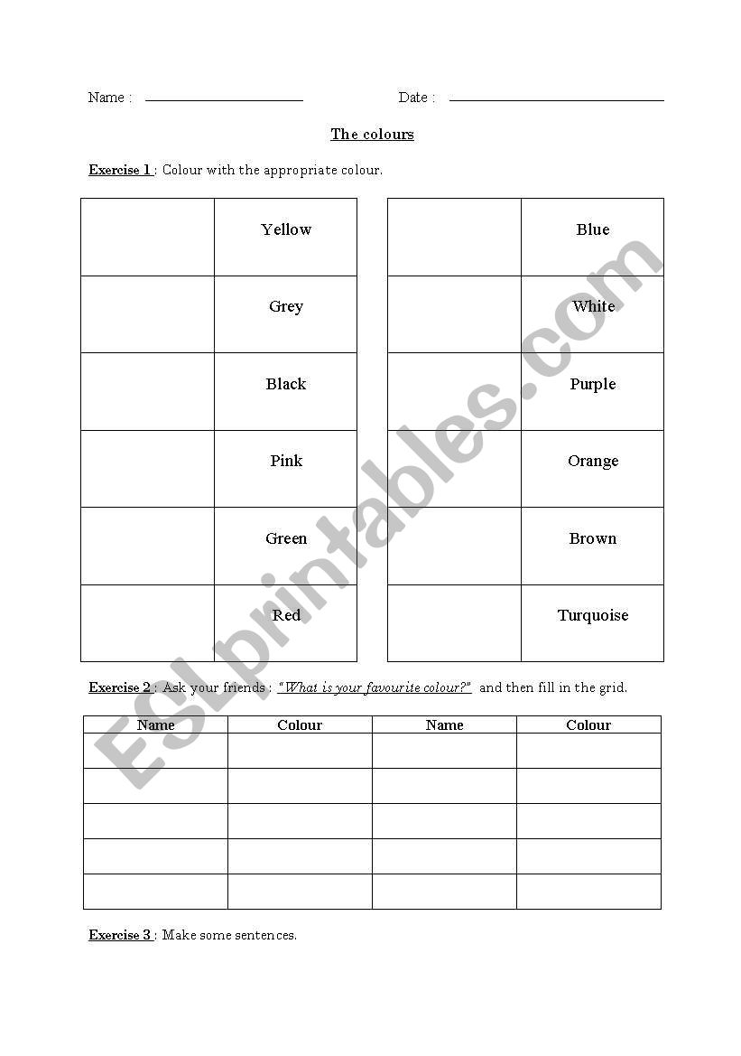 Whats your favourite colour? worksheet