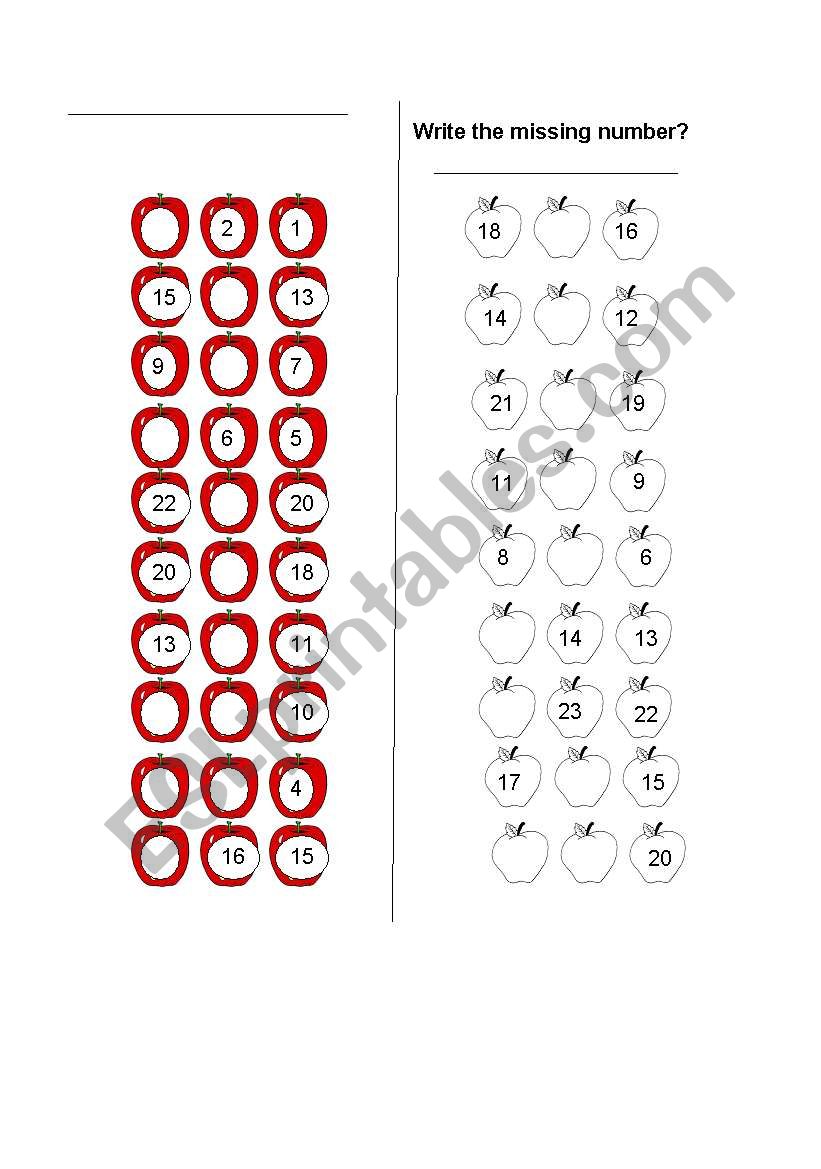 The missing numbers worksheet