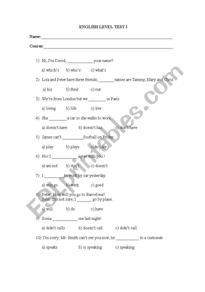 English Level Test worksheet