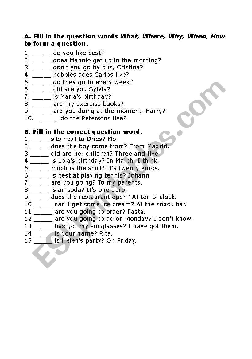 WH questions worksheet