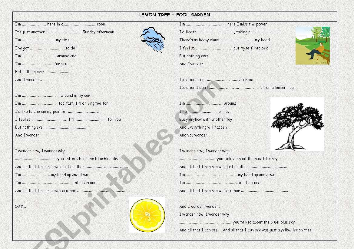 Lemon tree - fools garden worksheet