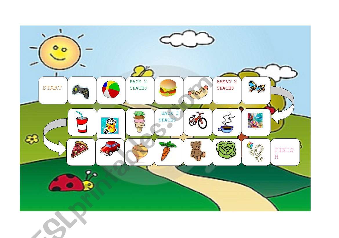Toys and Food Board Game worksheet