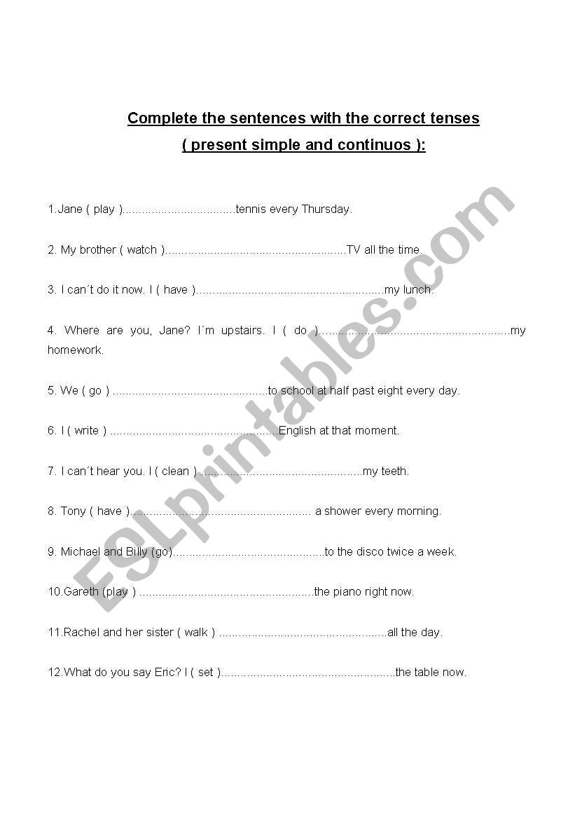 Present simple and continuos worksheet