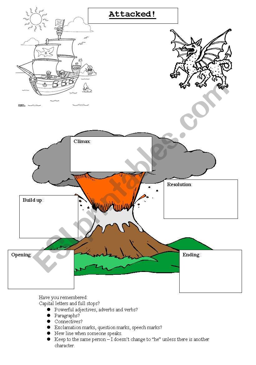 Pirate story writing frame worksheet