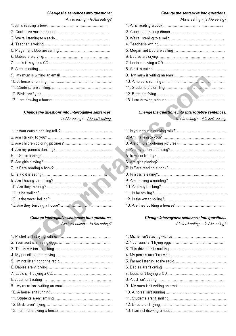 Present Continuous Tense worksheet