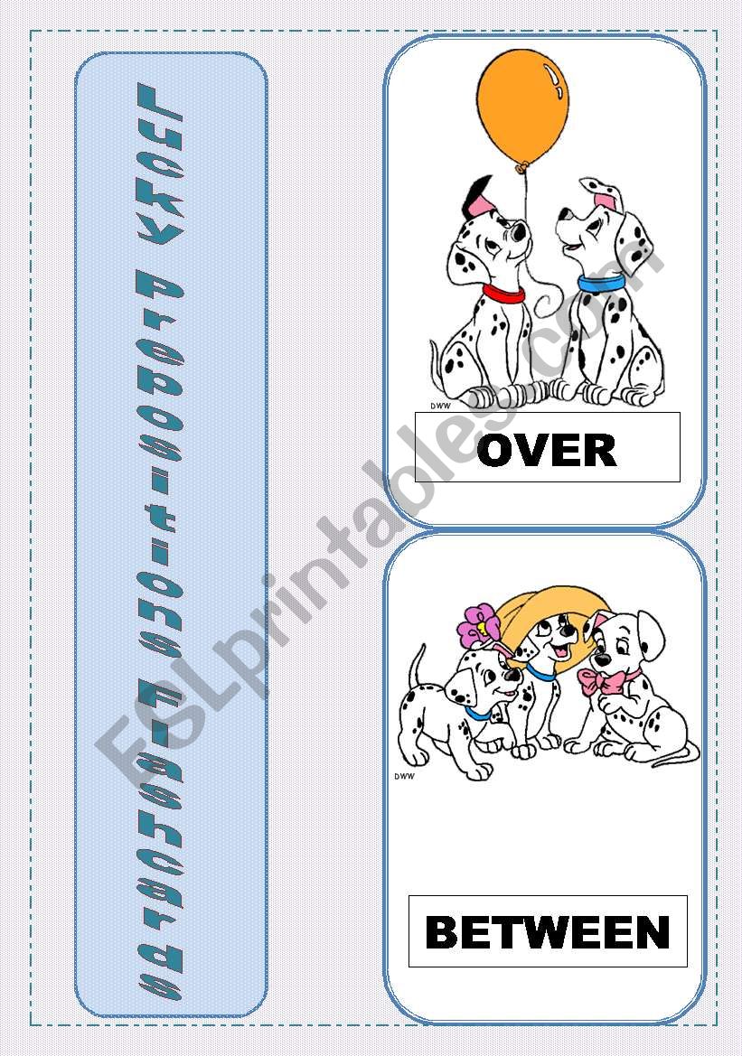 Luckys Flashcards  Prepositions of Place and Movement   25 Flashcards in two parts  Part 1/2   4 Pages