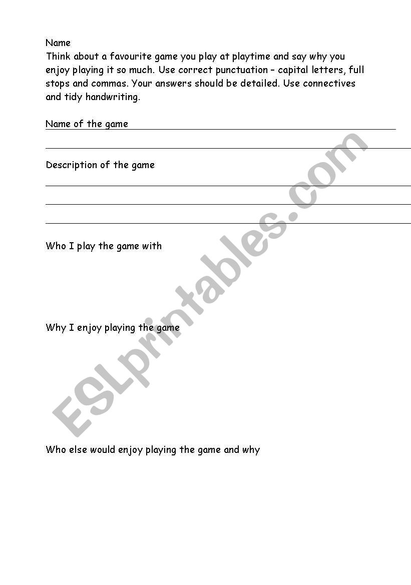 Playtime Games worksheet