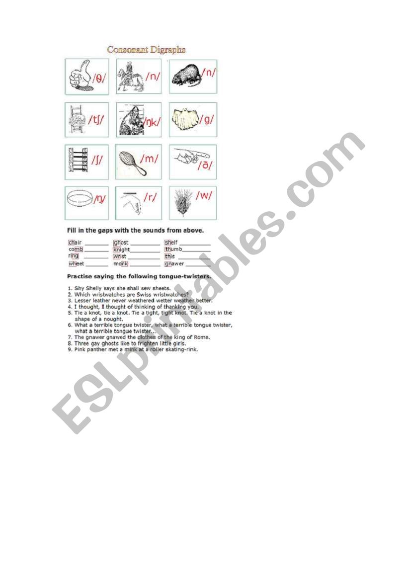 Consonant Digraphs worksheet