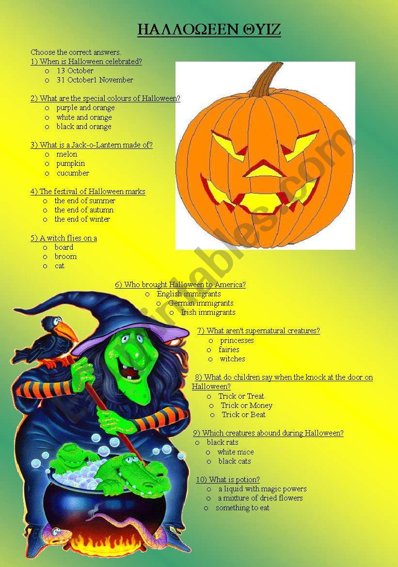 Halloween quiz worksheet