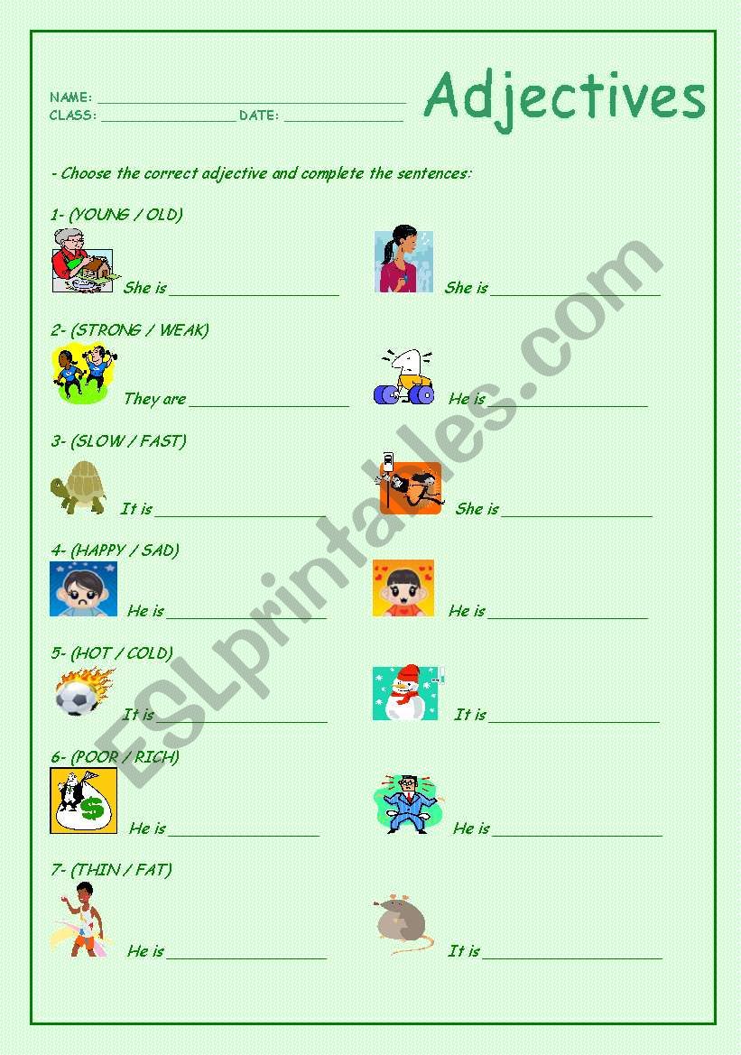 Adjectives worksheet