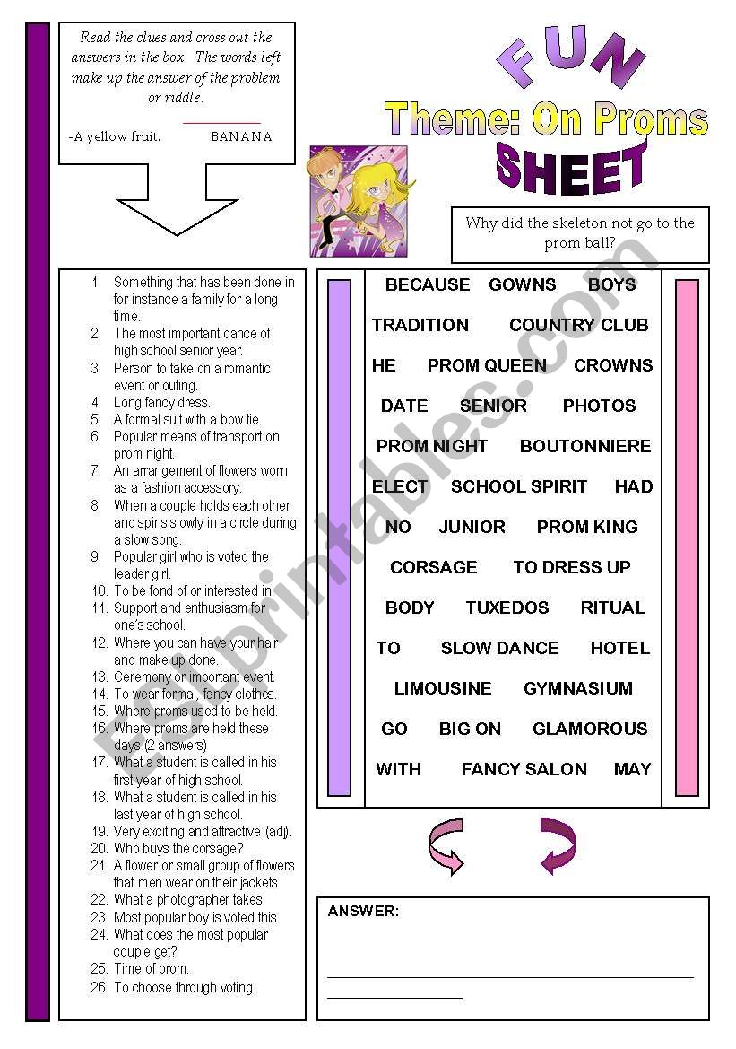 Fun Sheet Theme: On Proms worksheet