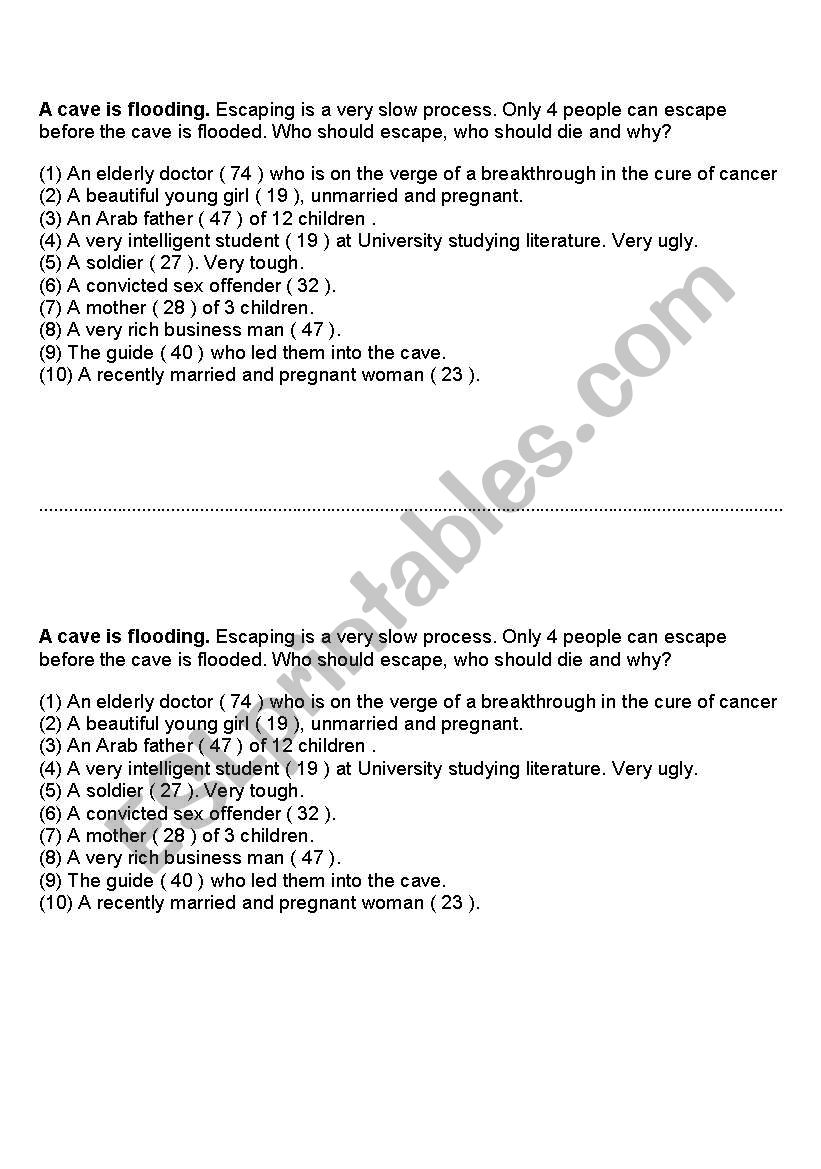 A cave is flooding worksheet