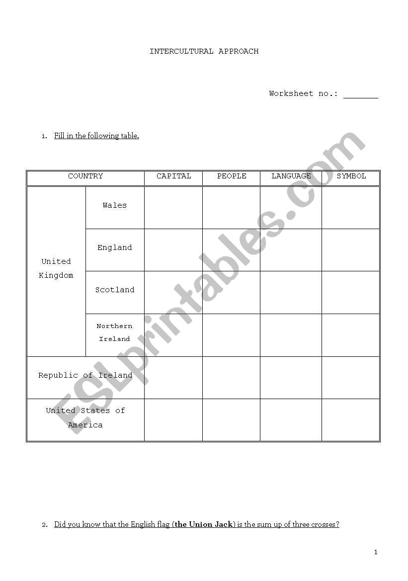 Cultural approach worksheet