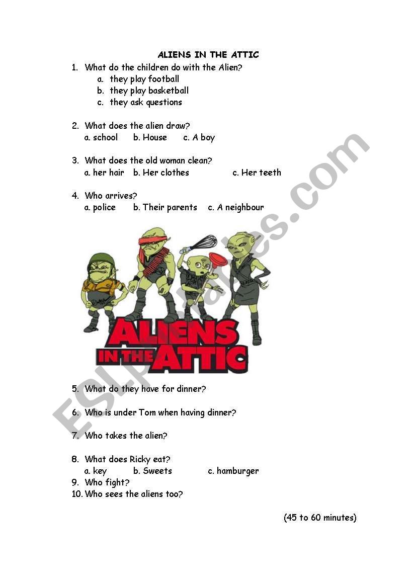 aliens in the attic worksheet