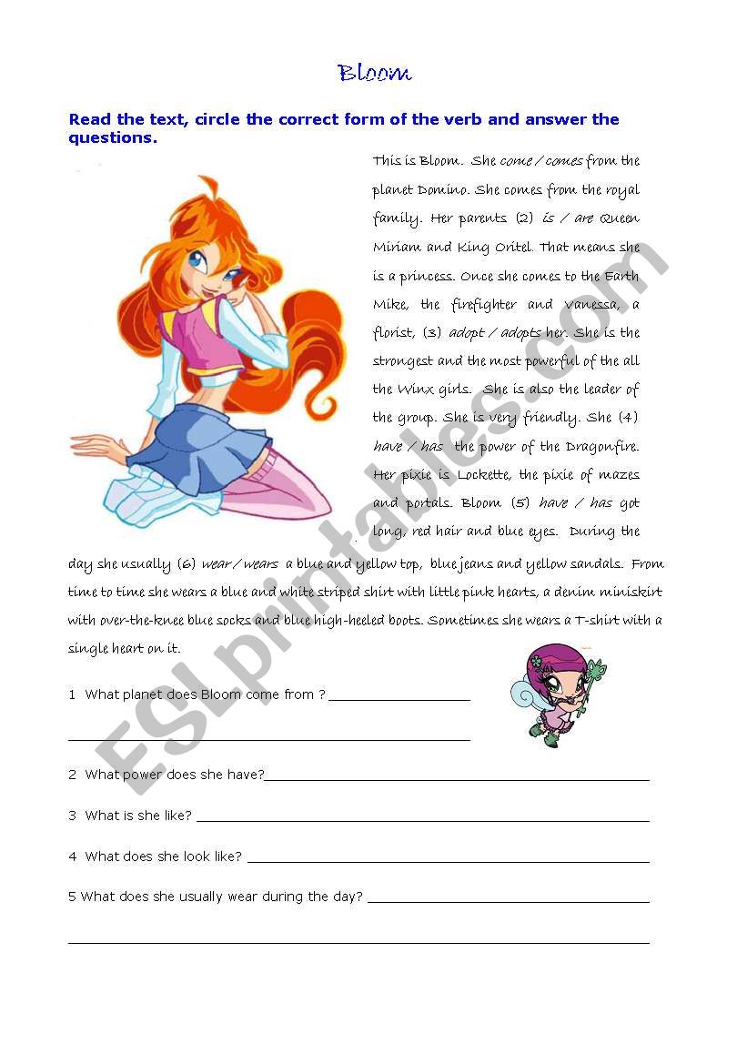 bloom-reading-comprehension-simple-present-tense-esl-worksheet-by-veljaca82